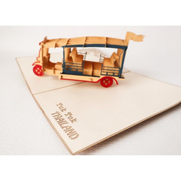 4 Vintage Pop Up Cards Intricate Peacock Galleon Ship Temple Thailand Bus - Picture 3 of 9